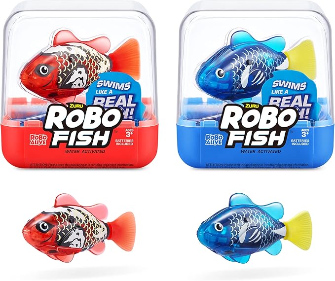 Robo Alive Robo Fish Robotic Swimming Fish (Blue + Red) by ZURU Water Activated, Changes Color, Comes with Batteries, Amazon Exclusive (2 Pack) Series 3