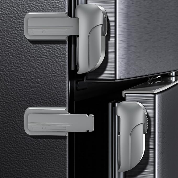 2 Pack Fridge Locks, Refrigerator Door Lock for Kids Baby Safety, Durable ABS Child Proof Freezer Latch to Keep Door Closed, Easy Install Child Lock for Fridge, No Tools Need or Drill