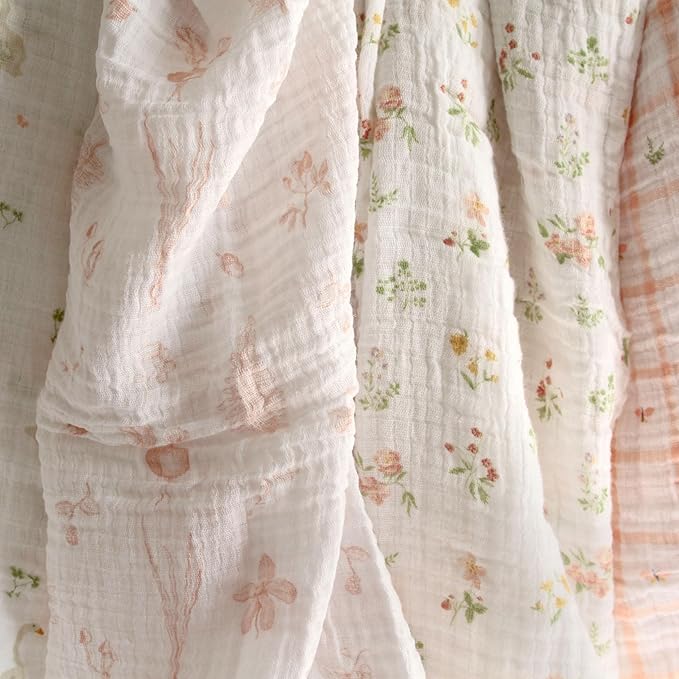 aden + anais Essentials Baby Muslin Swaddle Blankets, Newborn Receiving Blanket for Swaddling, 100% Cotton Baby Swaddle Wrap, 4 Pack, Country Floral