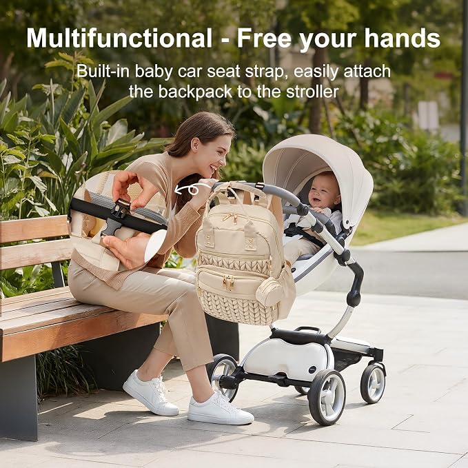Diaper Bag Backpacks Stylish Baby Diaper Bag Waterproof Travel Backpack with Changing Pad Stroller Strap Insulated Pockets(Khaki)