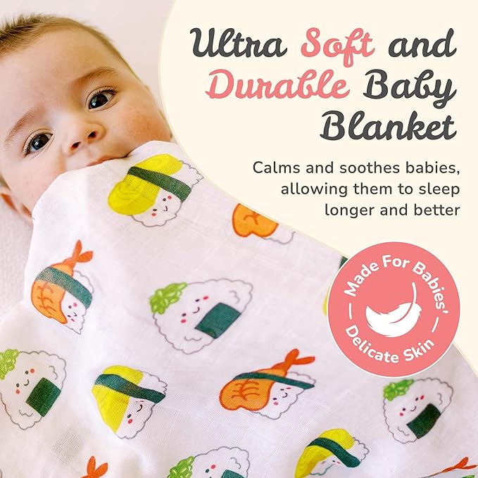 The Wee Bean Organic Cotton and Bamboo Rayon Muslin Swaddle Blankets, Set of X (Sushi)