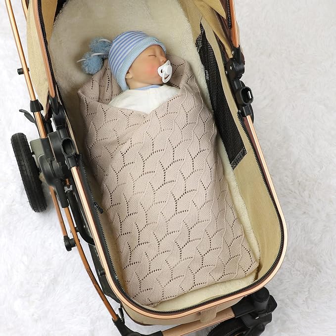mimixiong 100% Pure Cotton Baby Blanket Extra Soft Cellular Neutral Swaddle Receiving Crib Blanket for Newborn Baby Boy Girl Size 30 x 40 inches (Light Camel)