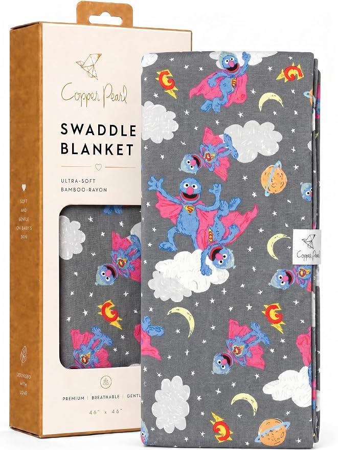 Copper Pearl Swaddle Blankets for Newborns | Soft Stretchy Receiving Blankets for Boys and Girls | Large 46 x 46 Inch Baby Blankets | Lightweight and Breathable Swaddles | Super Grover