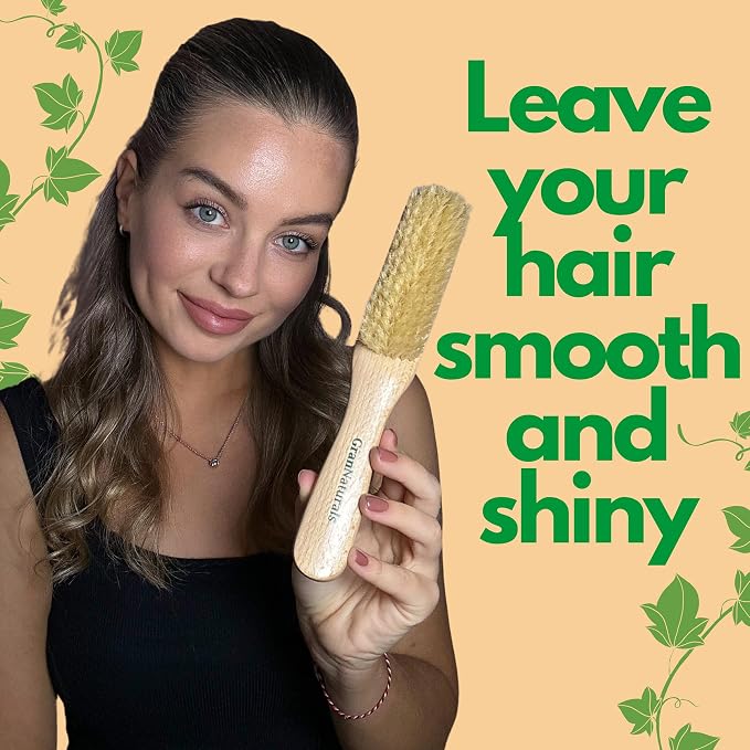 GranNaturals Boar Bristle Slick Back Hair Brush - Soft White Bristle Smoothing Hairbrush for Slicking Hair to Create Sleek Style- Natural Wood Handle for Women + Men