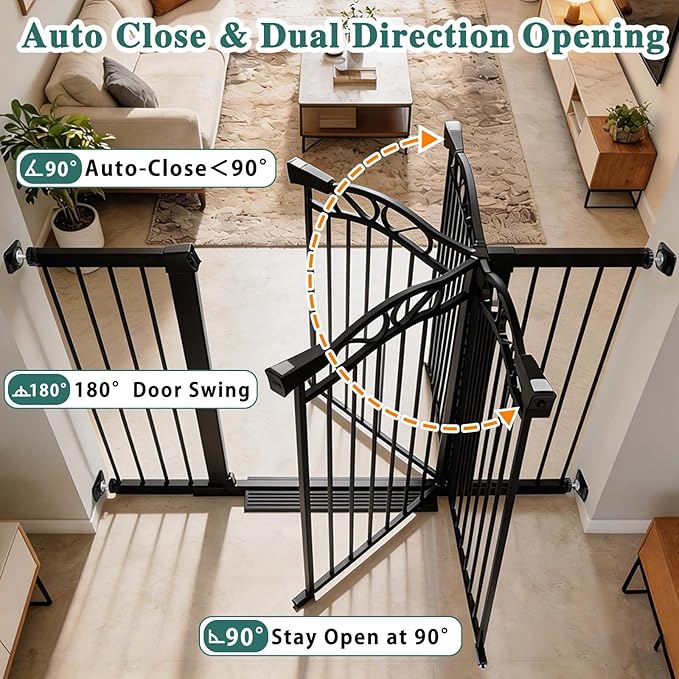 Fairy Baby 57.1"-59.8" Extra Wide Baby Gates with Door, 58 59 Inches Child Gate for Todder Kids, Metal Pressure Mounted Pet Dog Gate, Walk Thru Safety Gate for Doorway Stairs, Black