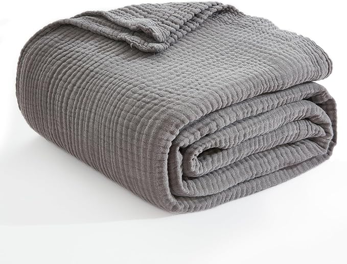 EMME Cotton Blanket Twin XL for Bed Soft Muslin Blankets 66"x90" Lightweight Breathable Layering Bedspread Coverlet All Season Gauze, Grey