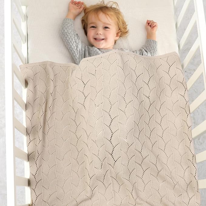 mimixiong 100% Pure Cotton Baby Blanket Extra Soft Cellular Neutral Swaddle Receiving Crib Blanket for Newborn Baby Boy Girl Size 30 x 40 inches (Light Camel)