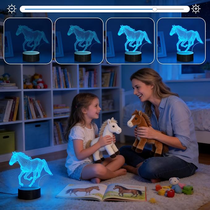 Attivolife Horse Night Light for Kids, 3D Illusion Optical LED Lamp with Remote Control +16 Color Changing, Animal Room Decor Bedside Lamp, Unique Birthday Gifts for Horse Lovers Girls Women