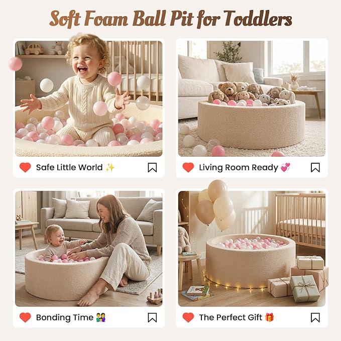 Baby Foam Ball Pit Teddy-Velvet: Ultra-Soft Ball Pit for Toddlers for Indoor Outdoor - Kids Play Toys for Playpen - Ideal Gifts for 1-3 Year Girls Boys（Excluding Balls）
