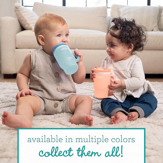 Infantino My 1st Tumbler, 10 Oz. Durable Plastic Sippy Cup with Straw & Handle, Spill-Resistant, for On-The-Go, BPA-Free Transition Baby Cup, Moody Blue