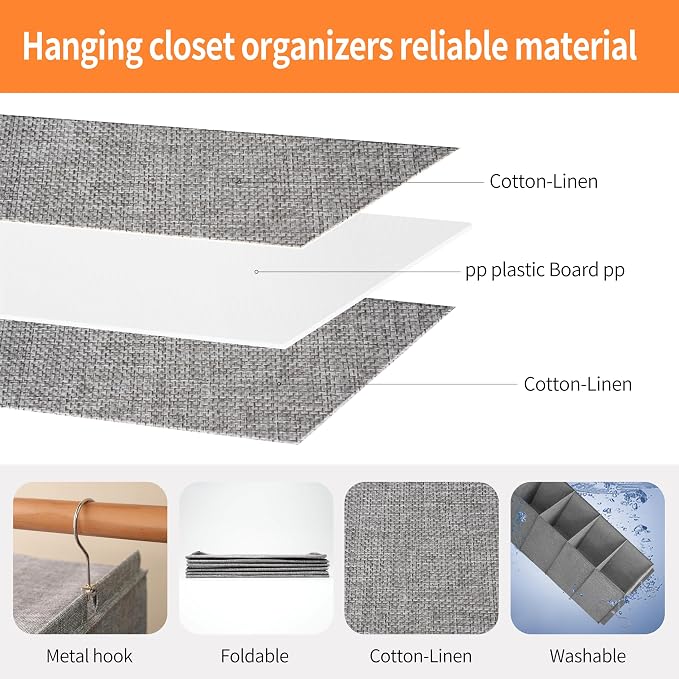 Large Hanging Sweater Organizer for Closet,Collapsible 6-Shelf Hanging Closet Shelves with Drawers, Washable (Grey-5 Shelf-2 d)