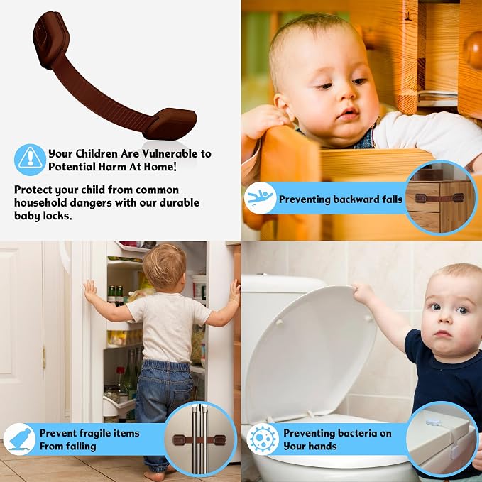 Cabinet Locks Provide Effective Baby Proofing - No Screws and Magnets Required Multi-purpose Suitable for Furniture Ovens Drawers Kitchens Toilet Seats (C - Brown, 1 pack of 10)