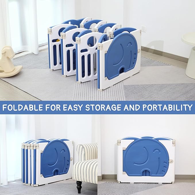 Baby Playpen, 18-Panel Foldable Play Pen for Babies and Toddlers, Indoor Outdoor Baby Fence with Sensory Play Panel, Adjustable Shape Activity Play Center, Portable & Easy Assemble