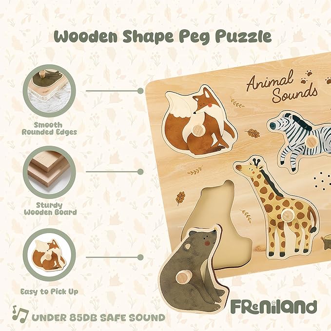 Freniland Wooden Animal Sound Puzzle for Toddlers 1-3, Montessori Farm Toy with Real Sounds, Early Learning Toy, for Boys Girls 18 Months+