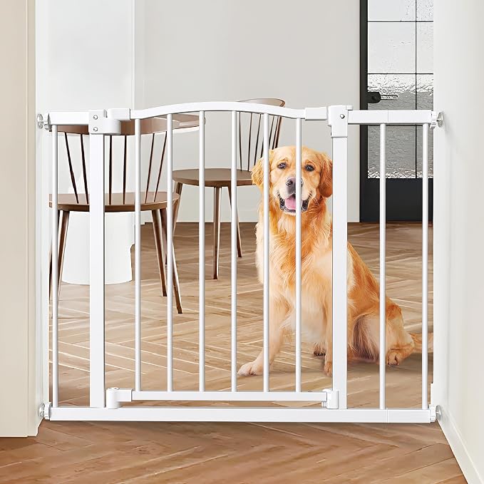 Great Gates Pet Gate - Durable Steel Gate for Stairs - Self-Closing Door & 2-Step Child Proof Lock - Wall-Friendly Dog Gates for Doorways (Fits Most) - 29.8"- 47.5", 28” Tall
