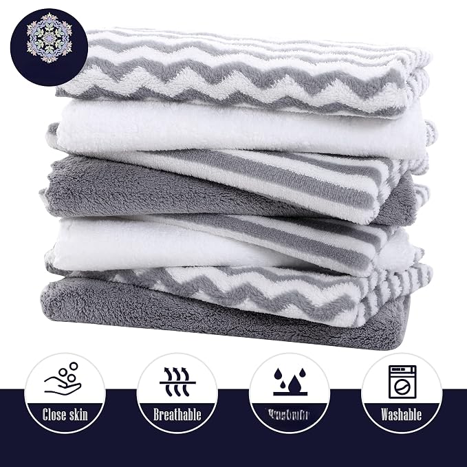 16 Pack Super Soft Baby Burp Cloths, Baby Washcloths, Ultra Absorbent Large Newborn Burping Cloth for Boy and Girl, Milk Spit Up Rags, Unisex for Baby Sensitive Skin, Grey and White, 16 x 12 Inch