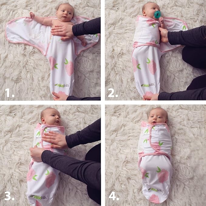 Ziggy Baby Baby Girl Swaddle Blanket Adjustable Wrap Set Size Small/Medium, 0-3 Months - 3 Pack - Pink Peony, Pink Heart, Pink Buffalo Plaid - Newborn Swaddle, Baby Swaddles