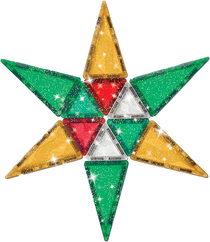 CreateOn Crayola Holiday Glitter Mini PIP Magnetic Tiles, Magnetic Kids’ Building Toys, STEM Learning Travel Toys for Boys and Girls, 27-Piece Set