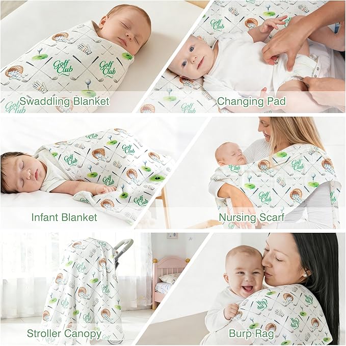 Muslin Swaddle Blankets for Newborn, Large 47"x47" Soft Breathable Bamboo Cotton Baby Blanket, Lightweight Receiving Blanket for Boys and Girls, Perfect Putt