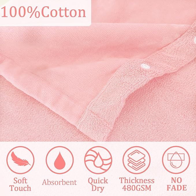 VOOVA & MOVAS Baby Hooded Towel with Bear Ear,0-24Months | 100% Cotton, Ultra-Soft & Absorbent | Gentle for Sensitive Skin, Bath, Pool & Beach Robe | Newborn (Pink)