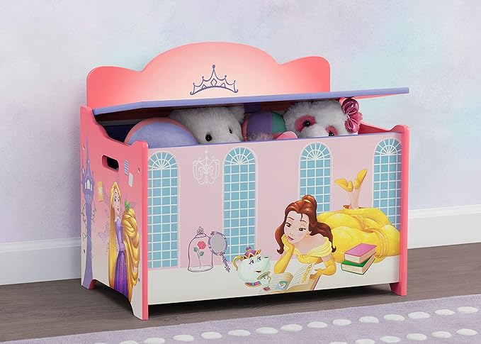 Delta Children Design & Store 6 Bin Toy Storage Organizer, Disney Princess & Deluxe Toy Box, Disney Princess