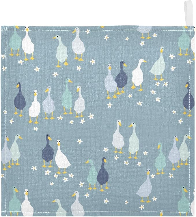 Vvfelixl Baby Washcloths Cotton Funny Gooses Muslin Soft Face Towel for Newborn Infants, 11.8 X 11.8 Inch, 3 Pack Blue