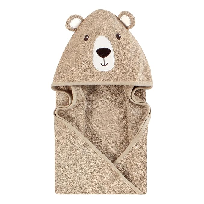 Hudson Baby Cotton Animal Face Hooded Towel, Tan Bear, One Size