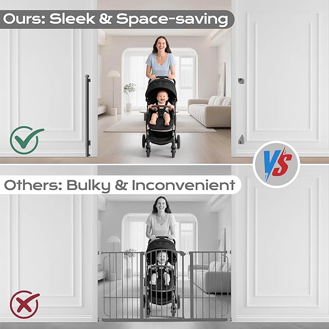 Retractable Baby Gate 38" Tall, 71" Wide Mesh Baby Gate for Doorways, Mesh Dog Gate Retractable with Auto-Tighten System, One-Hand Operation Indoor Pet Gate, White