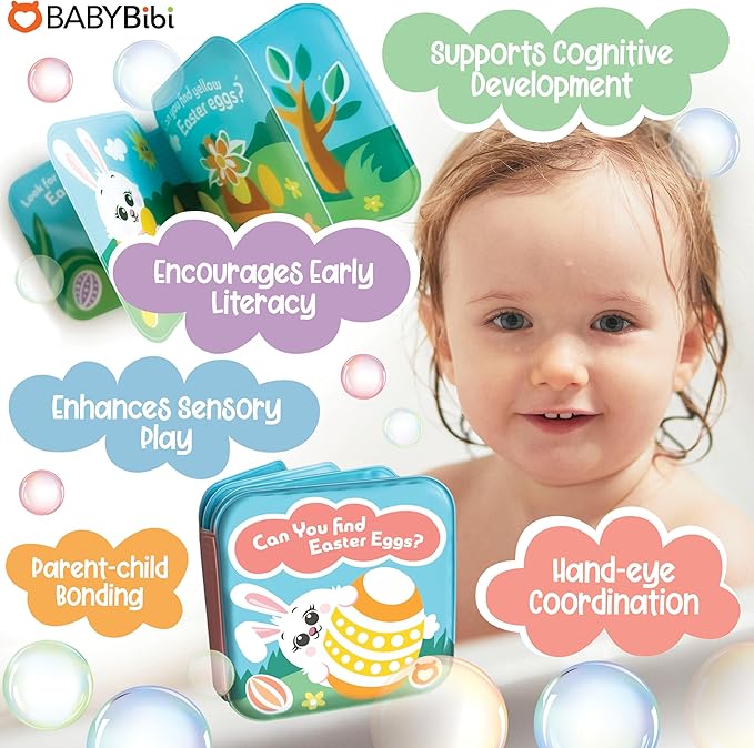 Bath Book Set for Babies & Toddlers ??4 Colorful, Soft, and Waterproof Bath Books with Bunny & Animal Friends ??Fun Bath Toys & Basket Stuffers ??Perfect for Easter & Baby Showers