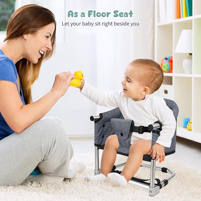 Booster Seat for Dining Table, 3-in-1 Portable Toddler Booster Chair with Safety Buckle, Height Adjustable & Foldable Baby Feeding Seat, Travel High Chair with Storage Pocket - Bright Blue
