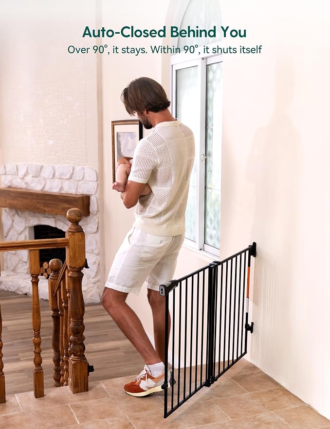 Babelio Baby Gate for Stairs, Kitchen & Doorways, No Bottom Bar| Easy Installation| One-Handed Operation| Auto-Close| Hardware Mount (Drill Needed) Safety Dog Gate (Black - B17, 29-49" W, 28" H)