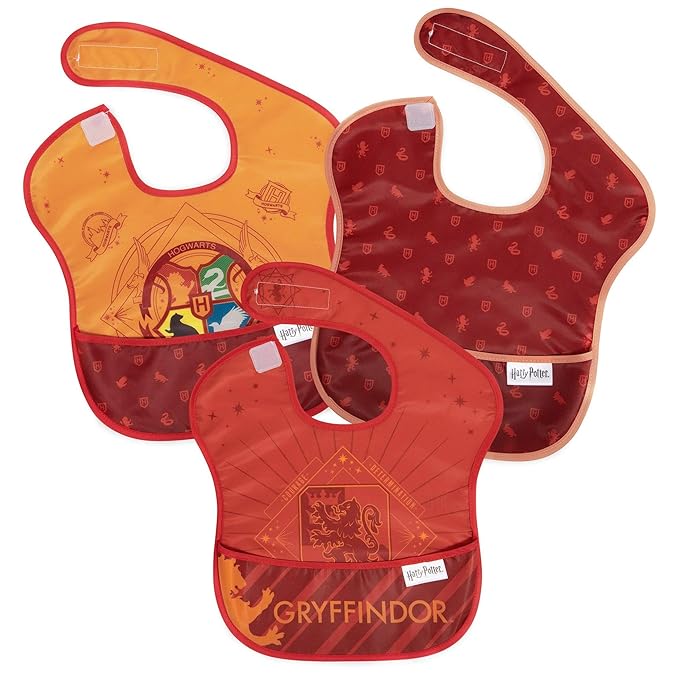 Bumkins Bibs for Girl or Boy, SuperBib Baby and Toddler for 6-24 Months, Essential Must Have for Eating, Feeding, Baby Led Weaning, Mess Saving Waterproof Soft Fabric, 3-pk Harry Potter Gryffindor