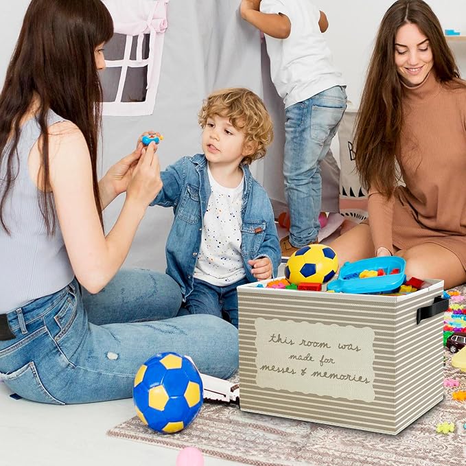 Funny Kids Playroom Storage Bins Box with Handles, This Room Was Made for Messes and Memories Striped Collapsible Basket Organizer for Kids Room Bedroom Playroom Bathroom Toys Books Clothes