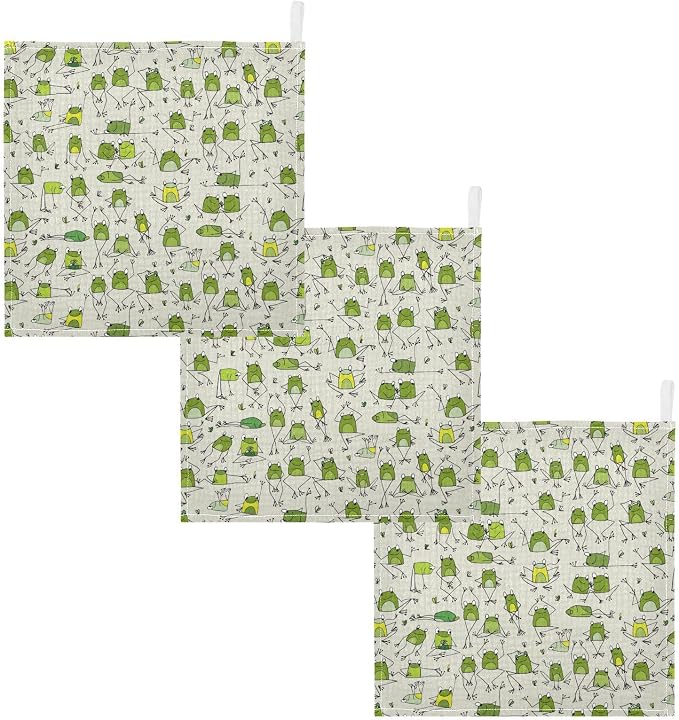 vvfelixl Baby Cotton Washcloths Funny Frogs Infants Bath Towel for Unisex Face Towels for Newborn, Natural Baby Wipes Delicate Skin, 11.8 X 11.8 inch, one sizex3