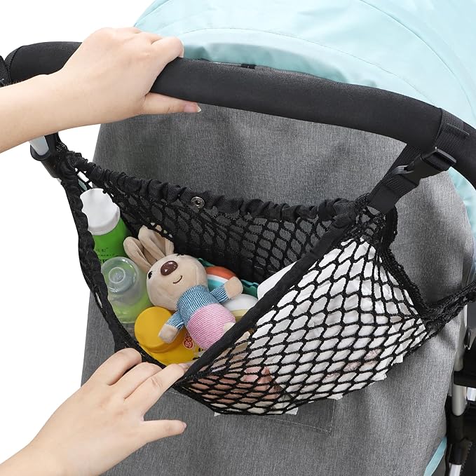 Accmor Universal Stroller Organizer, Polyester Net Mesh Bag Fits for Uppababy, Nuna, Britax, Doona Strollers, Non-Slip Adjustable Stroller Mesh Cargo Net Storage Caddy Accessories