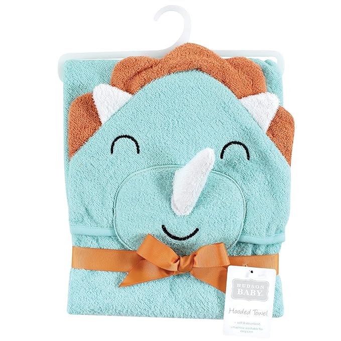 Hudson Baby Unisex Baby Cotton Animal Face Hooded Towel, Triceratops, One Size