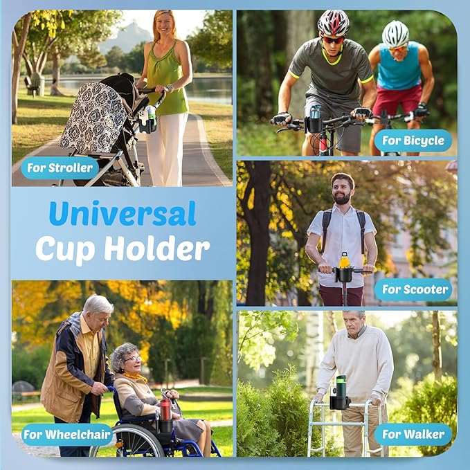 Guiseapue Cup Holder for Walker: Stroller Cup Holder Attachment with Phone Holder, Wheelchair/Stroller Accessories for Rollator, Bike, Scooter, Baby Essentials, First Mother?˜s Day Gifts for New Mom