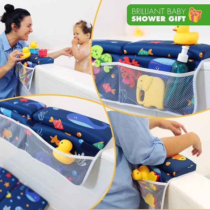 Bath Kneeler and Elbow Rest - Pad Set by ParentsWave Thick Padded Kneeling Mat for Baby Tub Bathing - Bathtub Waterproof Cushion for Infant Bathtime - Washable Foam Pillow for Knee and Arms Protection