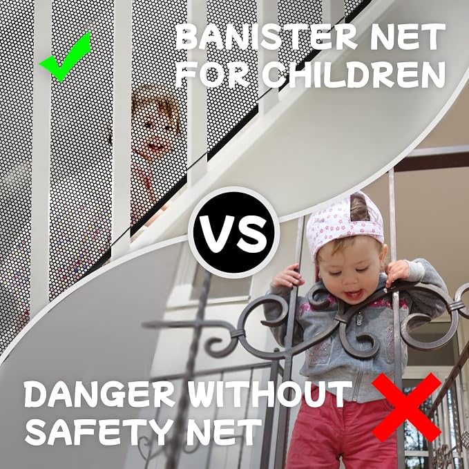 Banister Guard for Baby, Balcony Netting for Pets, 10ft x 3ft, Baby Safety Stairs Rail Net Provides Your Baby with a Environment, Baby Stair Net Fit for Child, Small Pet, Toy - Black