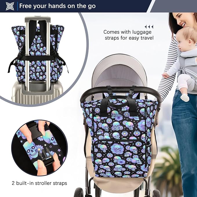 Tiny Holographic Sugar Skulls Diaper Bag Large Cap Unisex 15L Mom Dad