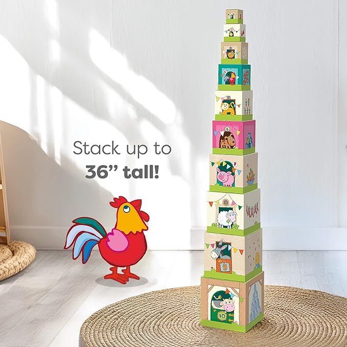 HABA On The Farm Stacking & Nesting Cubes – 10-Piece Montessori Toys for Toddlers, Award-Winning Educational Stacking Toy & Farm-Themed Blocks