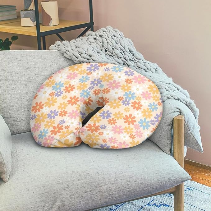 Cartoon Hippie Flower Nursing Pillow Cover for Baby Boy Girl Breastfeeding Nursing Pillow Slipcovers Super Soft Breathable and Washable