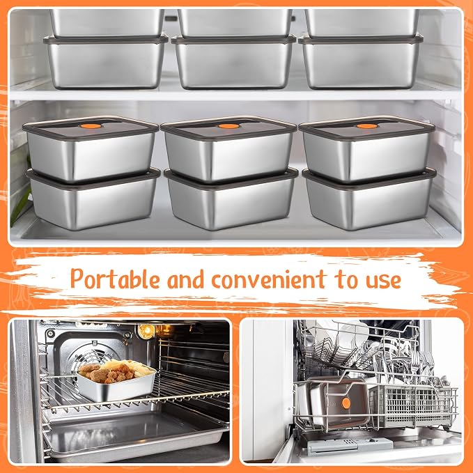 Layhit 10 Set Stainless Steel Food Containers with Lids Metal Marinating Snack Containers Box for Lunch, Leftovers, Dishwasher & Freezer Safe (18 oz)