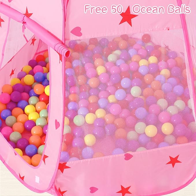 Baby Ball Pit for Toddler with 50 Balls, Kids Pop Up Play Tent for Girls, Princess Toys for Children Indoor & Outdoor Playhouse with Carry Bag (Ball Pit with 50 Balls)