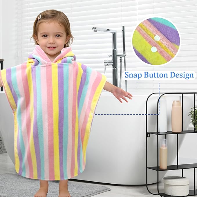 VOOVA & MOVAS Toddler Towel with Hood, 100% Cotton, Oversized (2-4Years,22"X22"),Absorbent Hooded Poncho Towel for Baby,Perfect for Pool | Swimming | Bath | Beach,Colorful Rainbow Stripe