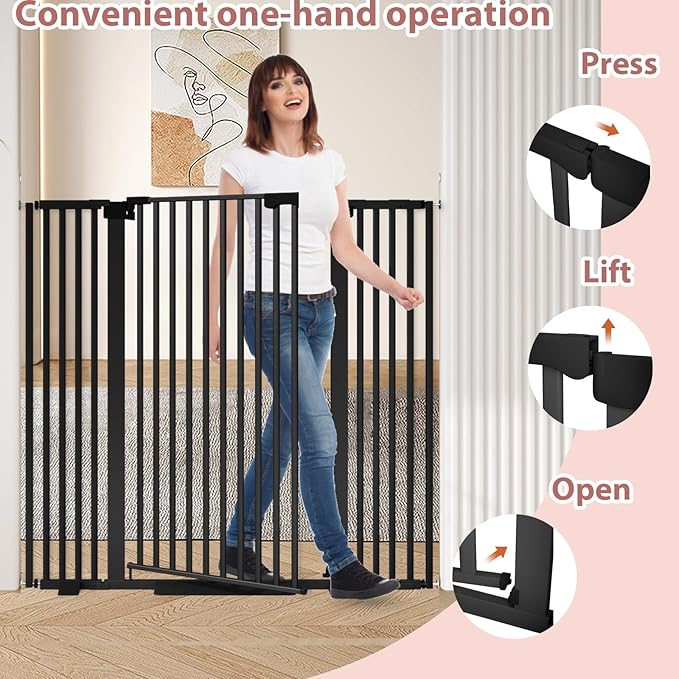 51'' Extra Tall Cat Gate Barrier for Doorways Hallways, Pressure Mounted Pet Dog Gates Ajustable Auto Close, Cat Fence Indoor Climb Proof 30-49'' Wide (Black)