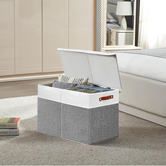 Bagnizer Large Toy Storage Box with Lids, Collapsible Sturdy Baby Storage Organizer Chest Bin Basket for Kids, Boys, Girls, Playroom, Nursery, Bedroom, Closet 25"x13"x16" (Gray and White)