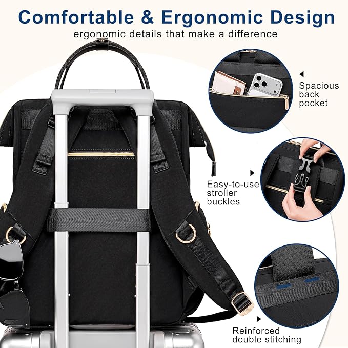 Weitars Diaper Bag Backpack Travel Diaper Backpack, Large Baby Diaper Bag with Changing Pad Baby Bag for Boys Girls (Black)