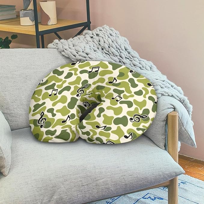 Green Camouflage Music Notes Nursing Pillow and Positioner Detachable Newborn Original Breastfeeding Slipcover Case Lightweight Head Support Protector Cushion Easy to Use