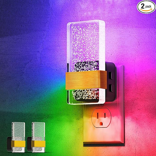 L LOHAS LED Night Lights Plug Into Wall [2 Pack], Color Changing Night Light with Dusk to Dawn Sensor, RGB 180° Rotating Night Light, 0-100LM Dimmable Nightlight for Kids, Bathroom, Hallway,Gift